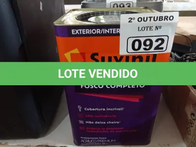 LOTE 092 - 01 LATA DE TINTA SUVINIL EXTERIORES/INTERIORES 18L NA COR FOSCO BRANCO NEVE. (NO ESTADO) ATENÇÃO! FAZER A VISITAÇÃO ANTES DE ARREMATAR, NÃO SABEMOS SE FUNCIONA. LEILÃO NÃO TEM GARANTIA E NEM DEVOLUÇÃO, SUJEITO A POSSÍVEIS AVARIAS VISÍVEIS/OCULTAS E/OU AUSÊNCIA DE COMPONENTES.