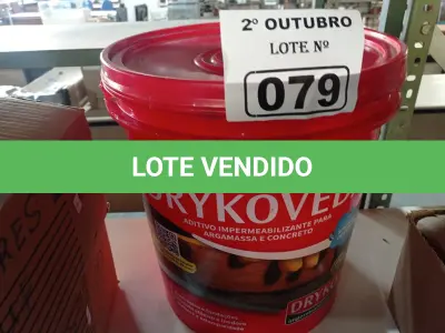 LOTE 079 - 01 BALDE DE DRYKOVEDA, ADITIVO IMPERMEABILIZANTE PARA ARGAMASSA E CONCRETO 18L. (NO ESTADO) ATENÇÃO! FAZER A VISITAÇÃO ANTES DE ARREMATAR, NÃO SABEMOS SE FUNCIONA. LEILÃO NÃO TEM GARANTIA E NEM DEVOLUÇÃO, SUJEITO A POSSÍVEIS AVARIAS VISÍVEIS/OCULTAS E/OU AUSÊNCIA DE COMPONENTES.