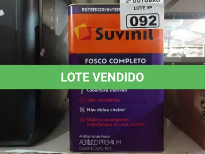 LOTE 092 - 01 LATA DE TINTA SUVINIL EXTERIORES/INTERIORES 18L NA COR FOSCO BRANCO NEVE. (NO ESTADO) ATENÇÃO! FAZER A VISITAÇÃO ANTES DE ARREMATAR, NÃO SABEMOS SE FUNCIONA. LEILÃO NÃO TEM GARANTIA E NEM DEVOLUÇÃO, SUJEITO A POSSÍVEIS AVARIAS VISÍVEIS/OCULTAS E/OU AUSÊNCIA DE COMPONENTES.