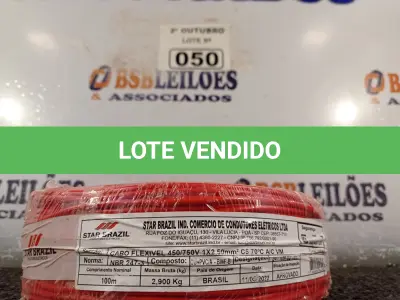 LOTE 050 - 01 ROLO DE CABO FLEXÍVEL 100M 2,5MM NA COR VERMELHA. (NO ESTADO) ATENÇÃO! FAZER A VISITAÇÃO ANTES DE ARREMATAR, NÃO SABEMOS SE FUNCIONA. LEILÃO NÃO TEM GARANTIA E NEM DEVOLUÇÃO, SUJEITO A POSSÍVEIS AVARIAS VISÍVEIS/OCULTAS E/OU AUSÊNCIA DE COMPONENTES.