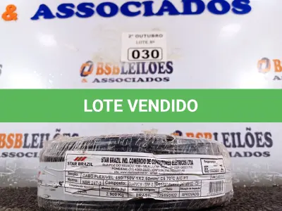 LOTE 030 - 01 ROLO DE CABO FLEXÍVEL 100M 2,5MM NA COR PRETA. (NO ESTADO) ATENÇÃO! FAZER A VISITAÇÃO ANTES DE ARREMATAR, NÃO SABEMOS SE FUNCIONA. LEILÃO NÃO TEM GARANTIA E NEM DEVOLUÇÃO, SUJEITO A POSSÍVEIS AVARIAS VISÍVEIS/OCULTAS E/OU AUSÊNCIA DE COMPONENTES.