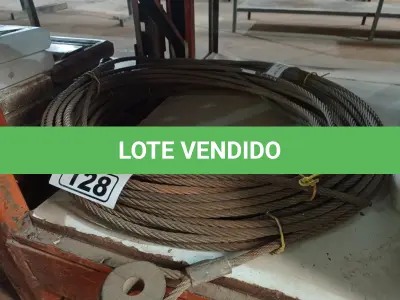 LOTE 128 - 02 ROLOS DE CABO DE AÇO 3/8” SENDO 01 COM 14 E OUTRO COM 19 METROS. (NO ESTADO) ATENÇÃO! FAZER A VISITAÇÃO ANTES DE ARREMATAR, NÃO SABEMOS SE FUNCIONA. LEILÃO NÃO TEM GARANTIA E NEM DEVOLUÇÃO, SUJEITO A POSSÍVEIS AVARIAS VISÍVEIS/OCULTAS E/OU AUSÊNCIA DE COMPONENTES.