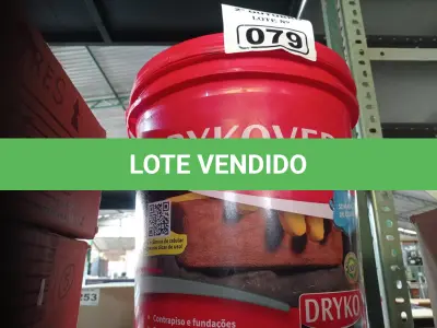 LOTE 079 - 01 BALDE DE DRYKOVEDA, ADITIVO IMPERMEABILIZANTE PARA ARGAMASSA E CONCRETO 18L. (NO ESTADO) ATENÇÃO! FAZER A VISITAÇÃO ANTES DE ARREMATAR, NÃO SABEMOS SE FUNCIONA. LEILÃO NÃO TEM GARANTIA E NEM DEVOLUÇÃO, SUJEITO A POSSÍVEIS AVARIAS VISÍVEIS/OCULTAS E/OU AUSÊNCIA DE COMPONENTES.
