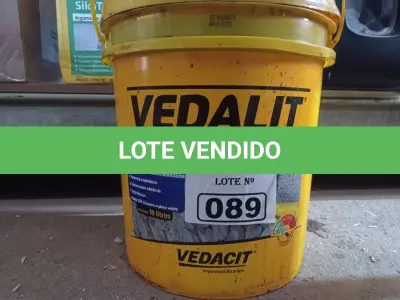 LOTE 089 - 01 BALDE DE VEDALIT, ADITIVO PLASTIFICANTE CONCENTRADO PARA ARGAMASSA DE ASSENTAMENTO E REBOCO CONVENCIONAL 18L. (NO ESTADO) ATENÇÃO! FAZER A VISITAÇÃO ANTES DE ARREMATAR, NÃO SABEMOS SE FUNCIONA. LEILÃO NÃO TEM GARANTIA E NEM DEVOLUÇÃO, SUJEITO A POSSÍVEIS AVARIAS VISÍVEIS/OCULTAS E/OU AUSÊNCIA DE COMPONENTES.