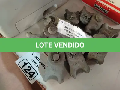 LOTE 124 - 10 MANILHAS/SAPATILHAS PARA CABO DE AÇO. (NO ESTADO) ATENÇÃO! FAZER A VISITAÇÃO ANTES DE ARREMATAR, NÃO SABEMOS SE FUNCIONA. LEILÃO NÃO TEM GARANTIA E NEM DEVOLUÇÃO, SUJEITO A POSSÍVEIS AVARIAS VISÍVEIS/OCULTAS E/OU AUSÊNCIA DE COMPONENTES.