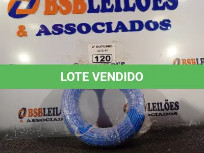 LOTE 120 - 01 ROLO DE CABO FLEXÍVEL 100M 4MM NA COR AZUL. (NO ESTADO) ATENÇÃO! FAZER A VISITAÇÃO ANTES DE ARREMATAR, NÃO SABEMOS SE FUNCIONA. LEILÃO NÃO TEM GARANTIA E NEM DEVOLUÇÃO, SUJEITO A POSSÍVEIS AVARIAS VISÍVEIS/OCULTAS E/OU AUSÊNCIA DE COMPONENTES.