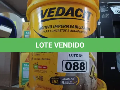 LOTE 088 - 01 BALDE DE VEDACIT, ADITIVO IMPERMEABILIZANTE PARA CONCRETO E ARGAMASSA 18L. (NO ESTADO) ATENÇÃO! FAZER A VISITAÇÃO ANTES DE ARREMATAR, NÃO SABEMOS SE FUNCIONA. LEILÃO NÃO TEM GARANTIA E NEM DEVOLUÇÃO, SUJEITO A POSSÍVEIS AVARIAS VISÍVEIS/OCULTAS E/OU AUSÊNCIA DE COMPONENTES.