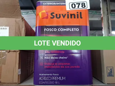 LOTE 078 - 01 LATA DE TINTA SUVINIL EXTERIORES/INTERIORES 18L NA COR FOSCO BRANCO NEVE. (NO ESTADO) ATENÇÃO! FAZER A VISITAÇÃO ANTES DE ARREMATAR, NÃO SABEMOS SE FUNCIONA. LEILÃO NÃO TEM GARANTIA E NEM DEVOLUÇÃO, SUJEITO A POSSÍVEIS AVARIAS VISÍVEIS/OCULTAS E/OU AUSÊNCIA DE COMPONENTES.