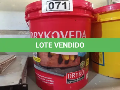 LOTE 071 - 01 BALDE DE DRYKOVEDA, ADITIVO IMPERMEABILIZANTE PARA ARGAMASSA E CONCRETO 18L. (NO ESTADO) ATENÇÃO! FAZER A VISITAÇÃO ANTES DE ARREMATAR, NÃO SABEMOS SE FUNCIONA. LEILÃO NÃO TEM GARANTIA E NEM DEVOLUÇÃO, SUJEITO A POSSÍVEIS AVARIAS VISÍVEIS/OCULTAS E/OU AUSÊNCIA DE COMPONENTES.