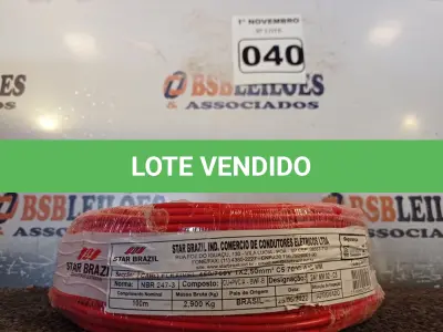 LOTE 040 - 01 ROLO DE CABO FLEXÍVEL 100M 1X2,5MM NA COR VERMELHA(NOVO). (NO ESTADO) ATENÇÃO! FAZER A VISITAÇÃO ANTES DE ARREMATAR, NÃO SABEMOS SE FUNCIONA. LEILÃO NÃO TEM GARANTIA E NEM DEVOLUÇÃO, SUJEITO A POSSÍVEIS AVARIAS VISÍVEIS/OCULTAS E/OU AUSÊNCIA DE COMPONENTES.
