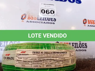 LOTE 060 - 01 ROLO DE CABO FLEXÍVEL 100M 1X2,5MM NA COR VERDE(NOVO). (NO ESTADO) ATENÇÃO! FAZER A VISITAÇÃO ANTES DE ARREMATAR, NÃO SABEMOS SE FUNCIONA. LEILÃO NÃO TEM GARANTIA E NEM DEVOLUÇÃO, SUJEITO A POSSÍVEIS AVARIAS VISÍVEIS/OCULTAS E/OU AUSÊNCIA DE COMPONENTES.