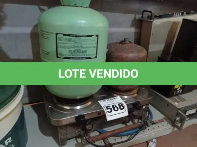 LOTE 568 - 02 FOGÕES DE 02 BOCAS SENDO 01 ELÉTRICO, 01 BOTIJÃO DE GÁS P2 E 01 BOTIJÃO DE GÁS R22 “VAZIOS”. (NO ESTADO) ATENÇÃO! FAZER A VISITAÇÃO ANTES DE ARREMATAR, NÃO SABEMOS SE FUNCIONA. LEILÃO NÃO TEM GARANTIA E NEM DEVOLUÇÃO, SUJEITO A POSSÍVEIS AVARIAS VISÍVEIS/OCULTAS E/OU AUSÊNCIA DE COMPONENTES.