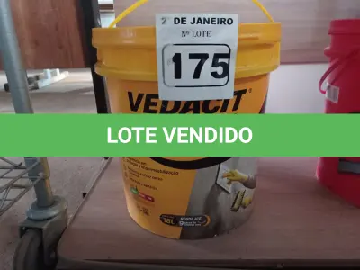 LOTE 175 - 01 BALDE DE VEDACIT, ADITIVO IMPERMEABILIZANTE PARA CONCRETOS E ARGAMASSAS 18L. (NO ESTADO) ATENÇÃO! FAZER A VISITAÇÃO ANTES DE ARREMATAR, NÃO SABEMOS SE FUNCIONA. LEILÃO NÃO TEM GARANTIA E NEM DEVOLUÇÃO, SUJEITO A POSSÍVEIS AVARIAS VISÍVEIS/OCULTAS E/OU AUSÊNCIA DE COMPONENTES.