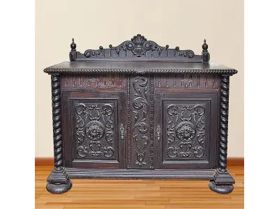 LOTE 064 - BUFFET APARADOR DA DÉCADA DE 1930 MANUELINO UM PÉ SOLTO SÓ APENAS PARAFUSAR PARTE DE CIMA SOLTA FALTA APENAS UM.PINO ALTURA. 123 COMPRIMENTO. 137 X LARGURA. 62 (NO ESTADO)