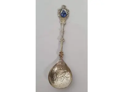 LOTE 101 - RARA COLHER IMPORTADA PRATA 90, (NO ESTADO)