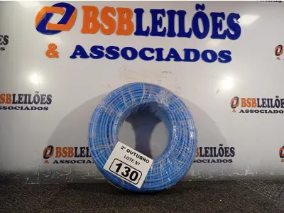 LOTE 130 - 01 ROLO DE CABO FLEXÍVEL 100M 10MM NA COR AZUL. (NO ESTADO) ATENÇÃO! FAZER A VISITAÇÃO ANTES DE ARREMATAR, NÃO SABEMOS SE FUNCIONA. LEILÃO NÃO TEM GARANTIA E NEM DEVOLUÇÃO, SUJEITO A POSSÍVEIS AVARIAS VISÍVEIS/OCULTAS E/OU AUSÊNCIA DE COMPONENTES.