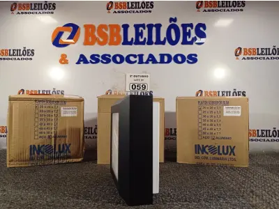 LOTE 059 - 04 PLAFONS DE SOBREPOR 20X20. (NO ESTADO) ATENÇÃO! FAZER A VISITAÇÃO ANTES DE ARREMATAR, NÃO SABEMOS SE FUNCIONA. LEILÃO NÃO TEM GARANTIA E NEM DEVOLUÇÃO, SUJEITO A POSSÍVEIS AVARIAS VISÍVEIS/OCULTAS E/OU AUSÊNCIA DE COMPONENTES.