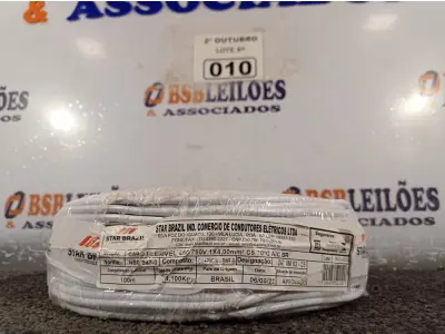 LOTE 010 - 01 ROLO DE CABO FLEXÍVEL 100M 4MM NA COR BRANCA. (NO ESTADO) ATENÇÃO! FAZER A VISITAÇÃO ANTES DE ARREMATAR, NÃO SABEMOS SE FUNCIONA. LEILÃO NÃO TEM GARANTIA E NEM DEVOLUÇÃO, SUJEITO A POSSÍVEIS AVARIAS VISÍVEIS/OCULTAS E/OU AUSÊNCIA DE COMPONENTES.