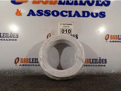LOTE 010 - 01 ROLO DE CABO FLEXÍVEL 100M 4MM NA COR BRANCA. (NO ESTADO) ATENÇÃO! FAZER A VISITAÇÃO ANTES DE ARREMATAR, NÃO SABEMOS SE FUNCIONA. LEILÃO NÃO TEM GARANTIA E NEM DEVOLUÇÃO, SUJEITO A POSSÍVEIS AVARIAS VISÍVEIS/OCULTAS E/OU AUSÊNCIA DE COMPONENTES.