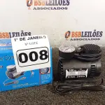 LOTE 008 - 01 COMPRESSOR DE AR PORTÁTIL 12V. (NO ESTADO) ATENÇÃO! FAZER A VISITAÇÃO ANTES DE ARREMATAR, NÃO SABEMOS SE FUNCIONA. LEILÃO NÃO TEM GARANTIA E NEM DEVOLUÇÃO, SUJEITO A POSSÍVEIS AVARIAS VISÍVEIS/OCULTAS E/OU AUSÊNCIA DE COMPONENTES.