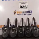 LOTE 026 - 05 RÁDIOS COMUNICADORES MARCA INTELBRAS. (NO ESTADO) ATENÇÃO! FAZER A VISITAÇÃO ANTES DE ARREMATAR, NÃO SABEMOS SE FUNCIONA. LEILÃO NÃO TEM GARANTIA E NEM DEVOLUÇÃO, SUJEITO A POSSÍVEIS AVARIAS VISÍVEIS/OCULTAS E/OU AUSÊNCIA DE COMPONENTES.