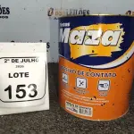 01 LATA DE ADESIVO DE CONTATO 2,80KG MARCA MAZA. (NO ESTADO) ATENÇÃO! FAZER A VISITAÇÃO ANTES DE ARREMATAR, NÃO SABEMOS SE FUNCIONA, LEILÃO NÃO TEM GARANTIA E NEM DEVOLUÇÃO, SUJEITO A POSSÍVEIS AVARIAS VISÍVEIS/OCULTAS E/OU AUSÊNCIA DE COMPONENTES.