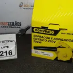 01 SOPRADOR E ASPIRADOR 220V 700W MARCA BOMVINK. (NO ESTADO) ATENÇÃO! FAZER A VISITAÇÃO ANTES DE ARREMATAR, NÃO SABEMOS SE FUNCIONA, LEILÃO NÃO TEM GARANTIA E NEM DEVOLUÇÃO, SUJEITO A POSSÍVEIS AVARIAS VISÍVEIS/OCULTAS E/OU AUSÊNCIA DE COMPONENTES.