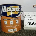 01 LATA DE ADESIVO DE CONTATO 2,80KG MARCA MAZA. (NO ESTADO) ATENÇÃO! FAZER A VISITAÇÃO ANTES DE ARREMATAR, NÃO SABEMOS SE FUNCIONA, LEILÃO NÃO TEM GARANTIA E NEM DEVOLUÇÃO, SUJEITO A POSSÍVEIS AVARIAS VISÍVEIS/OCULTAS E/OU AUSÊNCIA DE COMPONENTES.