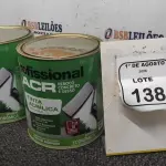 02 LATAS DE TINTA ACRÍLICA DE 3,6L NA COR LUAR DO SERTÃO FOSCO MARCA PROFISSIONAL ACR. (NO ESTADO) ATENÇÃO! FAZER A VISITAÇÃO ANTES DE ARREMATAR, NÃO SABEMOS SE FUNCIONA, LEILÃO NÃO TEM GARANTIA E NEM DEVOLUÇÃO, SUJEITO A POSSÍVEIS AVARIAS VISÍVEIS/OCULTAS E/OU AUSÊNCIA DE COMPONENTES.