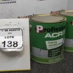 02 LATAS DE TINTA ACRÍLICA DE 3,6L NA COR LUAR DO SERTÃO FOSCO MARCA PROFISSIONAL ACR. (NO ESTADO) ATENÇÃO! FAZER A VISITAÇÃO ANTES DE ARREMATAR, NÃO SABEMOS SE FUNCIONA, LEILÃO NÃO TEM GARANTIA E NEM DEVOLUÇÃO, SUJEITO A POSSÍVEIS AVARIAS VISÍVEIS/OCULTAS E/OU AUSÊNCIA DE COMPONENTES.