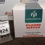 24 UNIDADES DE SILICONE ACÉTICO INCOLOR COM 240G CADA MARCA MONUMENTAL. (NO ESTADO) ATENÇÃO! FAZER A VISITAÇÃO ANTES DE ARREMATAR, NÃO SABEMOS SE FUNCIONA, LEILÃO NÃO TEM GARANTIA E NEM DEVOLUÇÃO, SUJEITO A POSSÍVEIS AVARIAS VISÍVEIS/OCULTAS E/OU AUSÊNCIA DE COMPONENTES.