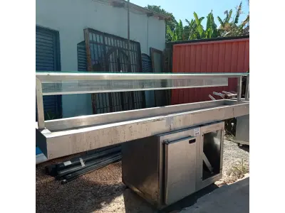 LOTE 510 - 01 BALCÃO E 01 ILHA EM INOX INCOMPLETOS. (NO ESTADO, LEILÃO NÃO TEM GARANTIA E NEM DEVOLUÇÃO, SUJEITO A POSSÍVEIS AVARIAS VISÍVEIS/OCULTAS E/OU AUSÊNCIA DE COMPONENTES).