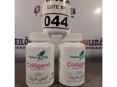 LOTE 044 - 03 FRASCOS DE COLÁGENO NATURE VIDA 250MG COM 120 CAPSULAS CADA. (NO ESTADO, LEILÃO NÃO TEM GARANTIA E NEM DEVOLUÇÃO, SUJEITO A POSSÍVEIS AVARIAS VISÍVEIS/OCULTAS E/OU AUSÊNCIA DE COMPONENTES).