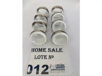 LOTE 012 -  06 PORTAS GUARDANAPOS REDONDOS EM LOUÇA COM DETALHE EM PLATINA. (NO ESTADO DE CONSERVAÇÃO QUE SE ENCONTRA)