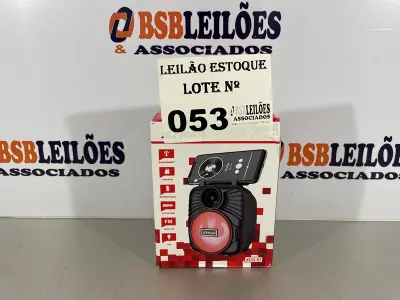 LOTE 053 - 01 CAIXA DE SOM BLUETOOTH COM SUPORTE PARA CELULAR (NO ESTADO, NÃO SABEMOS SE FUNCIONA. LEILÃO NÃO TEM GARANTIA E NEM DEVOLUÇÃO)
