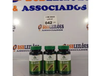 LOTE 042 - 03 FRASCOS DE BIO FLORA 30 ERVAS COM 60 CAPSULAS CADA. (NO ESTADO, LEILÃO NÃO TEM GARANTIA E NEM DEVOLUÇÃO, SUJEITO A POSSÍVEIS AVARIAS VISÍVEIS/OCULTAS E/OU AUSÊNCIA DE COMPONENTES).