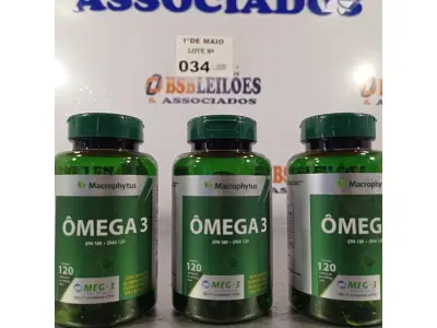 LOTE 034 - 03 FRASCOS DE OMEGA3 (MACROPHYTUS 120 CAPSULAS CADA). (NO ESTADO, LEILÃO NÃO TEM GARANTIA E NEM DEVOLUÇÃO, SUJEITO A POSSÍVEIS AVARIAS VISÍVEIS/OCULTAS E/OU AUSÊNCIA DE COMPONENTES).