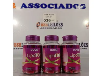 LOTE 036 - 03 FRASCOS DE LIPO TOP DUOM 60 CAPSULAS CADA. (NO ESTADO, LEILÃO NÃO TEM GARANTIA E NEM DEVOLUÇÃO, SUJEITO A POSSÍVEIS AVARIAS VISÍVEIS/OCULTAS E/OU AUSÊNCIA DE COMPONENTES).
