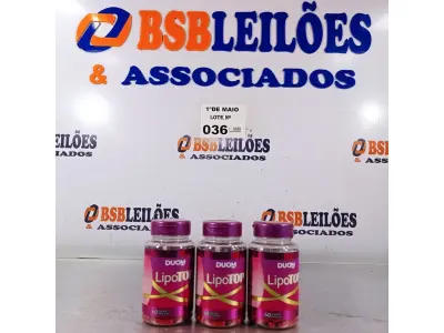 LOTE 036 - 03 FRASCOS DE LIPO TOP DUOM 60 CAPSULAS CADA. (NO ESTADO, LEILÃO NÃO TEM GARANTIA E NEM DEVOLUÇÃO, SUJEITO A POSSÍVEIS AVARIAS VISÍVEIS/OCULTAS E/OU AUSÊNCIA DE COMPONENTES).