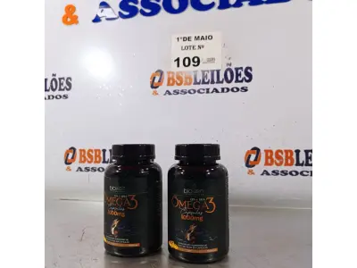 LOTE 109 - 02 FRASCOS DE OMEGA3 BIOKLEIN 1.000MG COM 120 CAPSULAS CADA. (NO ESTADO, LEILÃO NÃO TEM GARANTIA E NEM DEVOLUÇÃO, SUJEITO A POSSÍVEIS AVARIAS VISÍVEIS/OCULTAS E/OU AUSÊNCIA DE COMPONENTES).