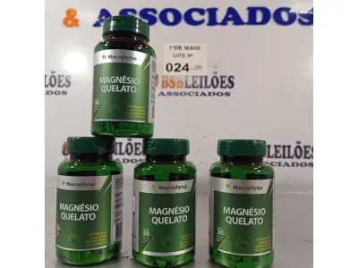 LOTE 024 - 04 FRASCOS DE MAGNÉSIO QUELATO (MACROPHYTUS) 30 CAPSULAS CADA. (NO ESTADO, LEILÃO NÃO TEM GARANTIA E NEM DEVOLUÇÃO, SUJEITO A POSSÍVEIS AVARIAS VISÍVEIS/OCULTAS E/OU AUSÊNCIA DE COMPONENTES).
