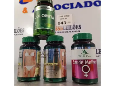 LOTE 043 - 01 FRASCO DE SAÚDE MULHER BIO FLORA 60 CAPSULAS, 02 FRASCOS DE FARINHA MEDIDA CERTA 120 CAPSULAS E 01 FRASCO DE DOLOMITA MACROPHYTUS 60CAPSULAS. (NO ESTADO, LEILÃO NÃO TEM GARANTIA E NEM DEVOLUÇÃO, SUJEITO A POSSÍVEIS AVARIAS VISÍVEIS/OCULTAS E/OU AUSÊNCIA DE COMPONENTES).