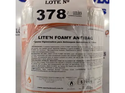 LOTE 378 - 02 GALÕES DE ESPUMA HIGIENIZADORA PARA ANTISSEPSIA INSTANTÂNEA DAS MÃOS 5L CADA. (NO ESTADO, LEILÃO NÃO TEM GARANTIA E NEM DEVOLUÇÃO, SUJEITO A POSSÍVEIS AVARIAS VISÍVEIS/OCULTAS E/OU AUSÊNCIA DE COMPONENTES).
