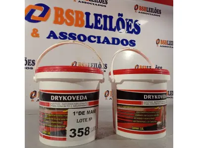 LOTE 358 - 02 BALDES DE DRYKOVEDA, ADITIVO IMPERMEABILIZANTE PARA CONCRETO E ARGAMASSAS. (NO ESTADO, LEILÃO NÃO TEM GARANTIA E NEM DEVOLUÇÃO, SUJEITO A POSSÍVEIS AVARIAS VISÍVEIS/OCULTAS E/OU AUSÊNCIA DE COMPONENTES).