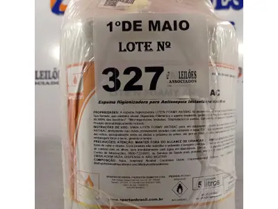 LOTE 327 - 02 GALÕES DE ESPUMA HIGIENIZADORA PARA ANTISSEPSIA INSTANTÂNEA DAS MÃOS 5L CADA. (NO ESTADO, LEILÃO NÃO TEM GARANTIA E NEM DEVOLUÇÃO, SUJEITO A POSSÍVEIS AVARIAS VISÍVEIS/OCULTAS E/OU AUSÊNCIA DE COMPONENTES).
