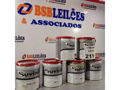LOTE 211 - 06 LATAS DE COLORANTE SUVINIL 900ML. (NO ESTADO, LEILÃO NÃO TEM GARANTIA E NEM DEVOLUÇÃO, SUJEITO A POSSÍVEIS AVARIAS VISÍVEIS/OCULTAS E/OU AUSÊNCIA DE COMPONENTES).