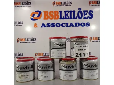LOTE 211 - 06 LATAS DE COLORANTE SUVINIL 900ML. (NO ESTADO, LEILÃO NÃO TEM GARANTIA E NEM DEVOLUÇÃO, SUJEITO A POSSÍVEIS AVARIAS VISÍVEIS/OCULTAS E/OU AUSÊNCIA DE COMPONENTES).