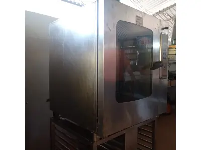 LOTE 576 - 01 FORNO COMBINADO ELÉTRICO EM INOX MARCA ENGEFOOD. (NO ESTADO, LEILÃO NÃO TEM GARANTIA E NEM DEVOLUÇÃO, SUJEITO A POSSÍVEIS AVARIAS VISÍVEIS/OCULTAS E/OU AUSÊNCIA DE COMPONENTES).