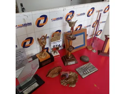 LOTE 074 - 01 LOTE COM ARTIGOS COMEMORATIVOS E TROFÉUS (NO ESTADO, NÃO SABEMOS SE FUNCIONA. LEILÃO NÃO TEM GARANTIA E NEM DEVOLUÇÃO).