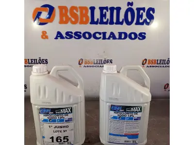LOTE 165 - 10 LITROS DE HIPOCLORITO DE SÓDIO 12%. (NO ESTADO, LEILÃO NÃO TEM GARANTIA E NEM DEVOLUÇÃO, SUJEITO A POSSÍVEIS AVARIAS VISÍVEIS/OCULTAS E/OU AUSÊNCIA DE COMPONENTES).